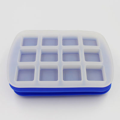 Bandejas de cubos de gelo flexíveis azuis duráveis, molde de cubo de gelo de silicone personalizado insípido