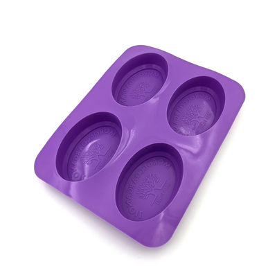 Da forma oval durável reusável do molde do sabão do silicone de 4 cavidades cor roxa