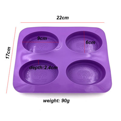Da forma oval durável reusável do molde do sabão do silicone de 4 cavidades cor roxa