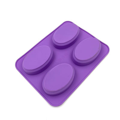 Da forma oval durável reusável do molde do sabão do silicone de 4 cavidades cor roxa