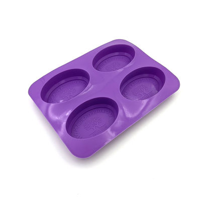 Da forma oval durável reusável do molde do sabão do silicone de 4 cavidades cor roxa